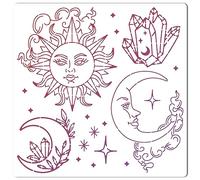 GORGECRAFT 30 cm Mandala Soleil Lune Pochoir Pochoirs de Dessin en Plastique Modèles de Peinture Réutilisables DIY Modèle D'Étoile Décoratif Modèle Artisanat pour Scrapbooking Meubles Mur Bois Papier