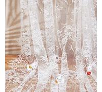 GORGECRAFT 300x150 cm Blanc Chantilly Dentelle Tissu Français Cils Floral Broderie Vintage Nylon Bord Festonné Garniture Ruban Fleur Bricolage Vêtements Couture Applique