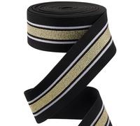 GORGECRAFT 4.3 m 40mm de Large Bande Élastique Rayée Or et Blanc Noir Plat Extensible Sangle Couture Tricot Sangle Garniture Ruban pour Bricolage Artisanat Ceinture Bandeau Sacs Vêtements Accessoire