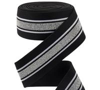 GORGECRAFT 4.3m*40mm Bande Élastique Rayée Argent et Blanc Noir Plat Extensible Sangle Couture Tricot Sangle Garniture Ruban pour Bricolage Artisanat Ceinture Bandeau Sacs Vêtements Accessoire