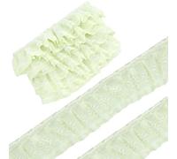 GORGECRAFT 4.57mX5.7cm Bordure en Mousseline de Soie Plissée Verte Bordure en Dentelle Ruban en Mousseline de Soie Double Épaisseur Bordure en Tulle pour Bricolage Couture Artisanat Embellissements