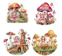 GORGECRAFT 4 Autocollant de Fenêtre en Forme de Champignon Réutilisable de 16cm Motif Fée Génie Feuilles de Plantes Verre Statique Porte Coulissante Autocollant en Vinyle Film D'Alerte Anti Collision