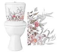 GORGECRAFT 4 autocollant de Toilette à Fleurs Autocollant de Couvercle de Siège de Toilette à Feuilles de Plantes Vertes Mural Floral Amovible Auto Adhésif Autocollant de Couvercle de Toilette Étanche