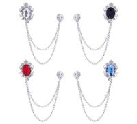 GORGECRAFT 4 couleurs Strass Chaîne Broche Argent Gland Broches Broches Plat Ovale Cristal Collier Broches pour Hommes Costume Collier Chaîne Broche Décoration Métal Broche Clips Smoking