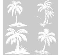 GORGECRAFT 4 Feuille D'Autocollants Réfléchissants en Vinyle pour Voiture Motif Cocotier Plage D'Été Palmiers Décoration Automobile pour Camion Mur Ordinateur Portable Blanc 20x20cm
