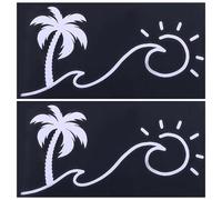 GORGECRAFT 4 feuille de Autocollants Muraux avec Graphiques et Décalcomanies Coucher de Soleil et Vagues Palmiers Imperméable Réfléchissant Cocotier avec Soleil Autocollants Décoratifs Noir