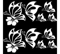 GORGECRAFT 4 Feuille Papillon Autocollant de Voiture Ensemble de Grands Autocollants de Voiture Papillons S'Embrasser Hibiscus Autocollants Réfléchissants Vinyle Autocollant Étanche Femmes, Blanc