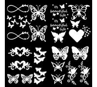 GORGECRAFT 4 Feuilles Vinyle Papillon Autocollants de Voiture Papillon Silhouette Autocollants Autocollant Réfléchissant Autocollant Mural Étanche Automobile Décor pour Suv Camion Moto, Argenterie