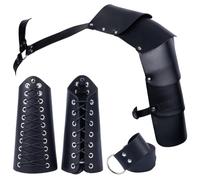 GORGECRAFT 4 pièce D'Accessoires de Costume Médiéval pour Homme Sangle à Boucle Réglable Armure en Cuir PU Noir Protège-Bras Ceinture à Nœud Papillon Kit Rétro Halloween Chevalier Guerrier de Cosplay