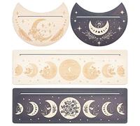 GORGECRAFT 4 pièces 2 Couleurs Support de Carte de Tarot en Bois Phase de Lune et Motif de Fleurs Carte de Tarot Noir Support D'Autel Rectangle Forme de Lune Support D'Affichage de Carte de Tarot