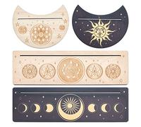 GORGECRAFT 4 Pièces Support de Carte de Tarot en Bois Lune Soleil Chakras Motif Carte Tarot Support D'Autel Noir Rectangle Forme Lune D'Affichage pour Fournitures