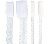 GORGECRAFT 4 Rouleau 18.3m Ruban de Dentelle Décoratif Vintage à Motifs Floraux pour Couture Crochet Bordures pour Vêtements Artisanat Emballage Cadeau Fête d'anniversaire Mariage Bouquets Blanc