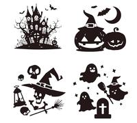 GORGECRAFT 4 Style D'Autocollant Décoratif pour Fenêtre d'halloween Crâne de Chauve Souris Fantôme de Citrouille Magique Alerte Anti Collision Autocollant pour Fenêtre S'Accroche sans Colle
