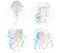 GORGECRAFT 4 Styles 6.3 Pouces Mer Méduses Fenêtre Stickers Statique Mer Animal Verre Porte Coulissante Autocollant Adhère Film Vinyle Imperméable Océan Chambre pour Empêcher les Oiseaux Chiens