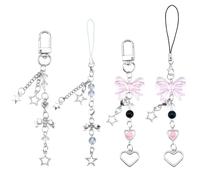 GORGECRAFT 4 Styles Alliage Bowknot Porte-Clés Mignon Arc Étoile Amour Coeur Perles Porte-Clés Argent Décoratif Y2K Charmes de Téléphone Portable pour Porte-Clés Sacs à Dos Femmes Cadeaux Accessoires