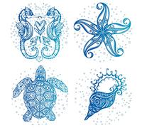 GORGECRAFT 4 Styles Autocollants de Fenêtre d'animaux de Mer Statique Tortue de Mer Conque Cheval de Mer Étoile de Mer Verre Porte Coulissante Imperméable Océan Chambre Salle de Bains pour l'été