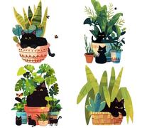 GORGECRAFT 4 Styles Autocollants en Verre Plante Verte 16x16cm Autocollant Mural Statique en Pot D'Été Autocollant Porte Coulissante Fenêtre Alerte Anti-Collision PVC S'Accrochent
