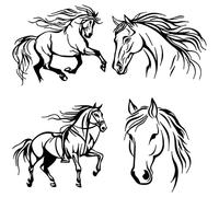 GORGECRAFT 4 Styles D'Autocollants de Voiture Cheval Noir en Plastique Pet Autocollants Latéraux Réfléchissants Imperméables pour Carrosserie de Voiture Autocollants de Véhicule Ordinateur Portable