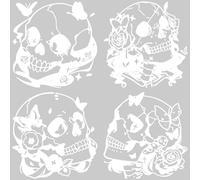 GORGECRAFT 4 Styles Décalcomanies de Voiture en Plastique Autocollantes en Vinyle Imperméable Motif Tête de Mort Fleurs et Papillons pour Camion Moto Ordinateur Portable Tasse Casque d'halloween