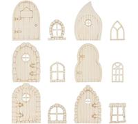GORGECRAFT 48pcs 12 Styles de Portes et Fenêtres en Bois de Jardin de Fées Ensemble de Portes et Fenêtres Miniatures en Bois Brut Mini Jardin Non Peinte Maison de Poupée Murale de Fête à Domicile