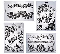 GORGECRAFT 4pcs A5 Pochoir en Plastique Fleur Dessin Pochoir Modèles de Peinture Réutilisables Pour Journal Mural En Bois DIY Artisanat Cahier Journal, scrapbooking, blanc