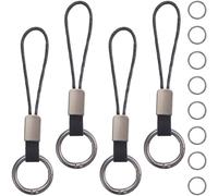 GORGECRAFT 4Pcs Adaptateur Connexion Corde Sangle Porte Clés en Cuir Véritable avec Sangle Lanière Courte Porte Clés de Voiture Anneau de Doigt Clips Connecteurs pour Appareils Électroniques (Noir)