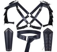 GORGECRAFT 4pcs D'Accessoires de Costume de Chevalier Médiéval Armure D'Épaule en Cuir Ceinture Réglable Protège-Bras PU Kit de Bracelet de Gantelet pour Halloween Tenue de Cosplay de Guerrier
