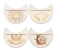 GORGECRAFT 4pcs Porte-Cartes de Tarot en Bois en Forme de Lune en Bois Présentoirs Faits à la Main pour Outils de Divination de Sorcière Majic Cérémonie Autel Décor, Modèle de Phase de Lune