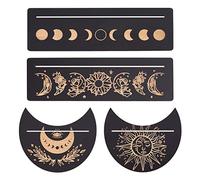 GORGECRAFT 4pcs Porte-Cartes de Tarot en Bois Noir 12cm Formes de Lune et 25cm Rectangles Support D'Autel de Carte de Tarot Présentoirs en Bois pour Outils de Divination de Sorcière Majic Décor