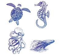 GORGECRAFT 4PCS Stickers Fenêtre Animaux Marins Tortues de Mer Statique Verre Porte Coulissante Autocollant Imperméable Décoration Océan pour Mur Chambre Salle de Bains Stickers Empêcher Arrêter
