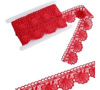 GORGECRAFT 5 Yard de Ruban de Dentelle Brodé Festonné Rouge Bordure en Dentelle de Venise Couture Broderie Crochet Fleur Bord Festonné Rouleau de Ruban de Dentelle pour L'Artisanat Décor de Mariage