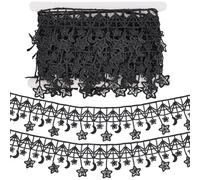 GORGECRAFT 5m Ruban en Polyester MoonStar Brodé Bordure en Dentelle à Pompon Noir de 7cm Tissu Floral de Venise au Crochet Broderie Applique de Mariage Autocollant pour Bricolage Emballage Cadeau