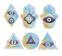 GORGECRAFT 6 autocollant de Fenêtre en PVC Bleu Mauvais Œil Statique Hasma Main Anti-Collision en Verre Transparent Alerte Arc-en-Ciel Attrape-Soleil pour Sauver les Oiseaux des Collisions de Fenêtre