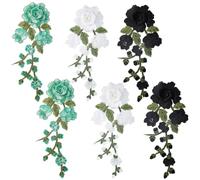 GORGECRAFT 6pcs 3 couleurs Fleurs Broderie Patch Autocollant Rose Dentelle Tissu Couture Feuilles Florales Patchs Garniture Applique pour Femmes Mariée Mariage Couture Coupe Robe Vêtements Bricolage