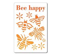 GORGECRAFT 7.9"X12"Bee Happy Stencil Miel Modèles Happy Word Réutilisable Plastique Dessin Peinture Pochoirs Modèle pour Peinture Sur Carte Mur Tissu Carrelage Toile Artisanat DIY Décoration