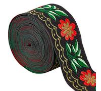 GORGECRAFT 7M Floral Brodé Jacquard Ruban 2" Largeur Vintage Brodé Rubans Fleur Tissé Garniture Tissu pour Embellissement Artisanat Fournitures, Verte