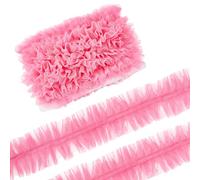 GORGECRAFT 9.14M Bordure en Dentelle Plissée à Volants 6cm Tissu Bouffant Rose Bordure en Maille Froncée Bordure en Dentelle Organza Maille Mousseline de Soie pour Robe de Mariée Vêtements