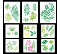 GORGECRAFT 9 Pochoir de Feuilles Tropicales 2 Tailles Modèle de Feuilles de Palmier Monstera, de Banane, de Fougère, de Feuillage, de Fleur Botanique, Pochoir de Dessin Réutilisable pour Peinture