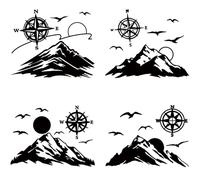 GORGECRAFT Autocollant de Voiture Réfléchissant Motif Montagne Boussole 4cm 4 Styles Noir Étanche Auto Adhésif Lever de Soleil Oiseaux pour Véhicule Moto Pare Chocs Fenêtre Porte Latérale