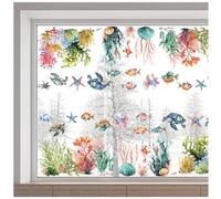 GORGECRAFT Autocollant Double Face en Forme d'animaux Marins pour Fenêtre 116x38 cm Tortue de Mer Autocollant pour Fenêtre sous Le Monde Marin Poisson Étoile de Mer Poulpe Coquillages de Corail Film