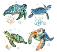 GORGECRAFT Autocollants de Fenêtre en Forme de Tortue de Mer Imperméables en Forme D'Animaux de L'Océan Film D'Alerte en PVC pour Salle de Bain, Cuisine, Porte Coulissante en Verre Anti-Collision