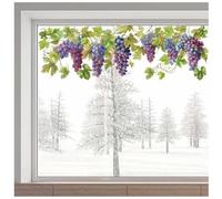 GORGECRAFT Autocollants de Fenêtre en Forme de Vigne 114x37cm Feuilles Vertes Grappes de Raisin Bleu Violet avec Motif de Feuilles Autocollants Statiques Anti Collision Porte Coulissante en Verre