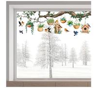 GORGECRAFT Autocollants de Fenêtre en Forme D'Oiseau 38x120cm Autocollants pour Fenêtre de Jardin Plantes en Pot Suspendues Colibris Botaniques Autocollants Statiques en Verre Anti Collision