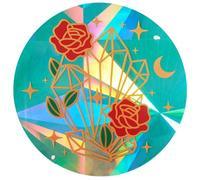 GORGECRAFT Autocollants Ronds Statiques pour Fenêtre Arc-en-Ciel de 135 mm de Diamètre Diamant Doré Impression Rose Rouge Film Prisme Anti-Collision pour Coulissante en Verre Empêche les Impacts