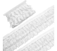GORGECRAFT Bordure en Dentelle Plissée 3Ydsx120mm en Mousseline Blanche Ruban à Franges Bordure en Dentelle Trois Couches de Galons Plissés Tulle Froissé Fournitures pour Rideaux de Mariage