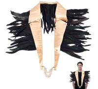 GORGECRAFT Cape Gothique en Plumes Noires Châle Ailes de Sorcière en Cuir PU Plumes de Poulet Naturelles pour Halloween Costume de Corbeau pour Femmes et Hommes Pâques Nouvel an 124 x 28cm