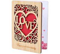 GORGECRAFT Carte d'anniversaire d'amour en Bois Naturel Fait à la Main en Forme de Cœur Cartes de Mariage pour Couple Mari et Femme Cartes Romantiques en Bois pour Joyeux Anniversaire avec Enveloppe