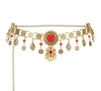 GORGECRAFT Ceinture à Pompons Pièces de Monnaie Chaîne Dorée pour Danse du Ventre Bijou de Taille Bohème en Alliage Turquoise Synthétique Rouge Fleur Costume Femme Robe Chemisier Jean Plage Concert