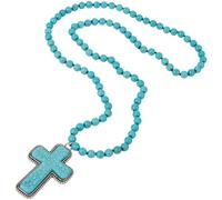 GORGECRAFT Collier Croix Turquoise Bohème Vintage Occidental Pierres Précieuses Naturelles Perles Long Pendentif Crucifix Épais Bohème Déclaration Fait Main Ras du Cou Charme pour Femmes Hommes