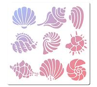GORGECRAFT Coquillage Pochoir Conque Modèle Pochoir 18x18 cm Plastique Carré Réutilisable Été Océan Thème Dessin Modèle pour Peinture sur Mur Meubles Tissu Scrapbooking Carte DIY Art Artisanat